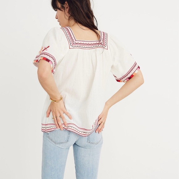 Madewell White Embroidered Sandblossom Floral Short-sleeve Top size S - Picture 9 of 10